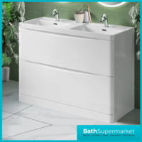 Sognare Cella Gloss White Double Basin Vanity Floor Standing Cabinet 1200mm