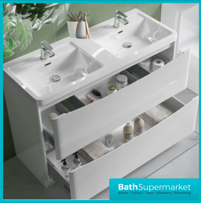 Sognare Cella Gloss White Double Basin Vanity Floor Standing Cabinet 1200mm