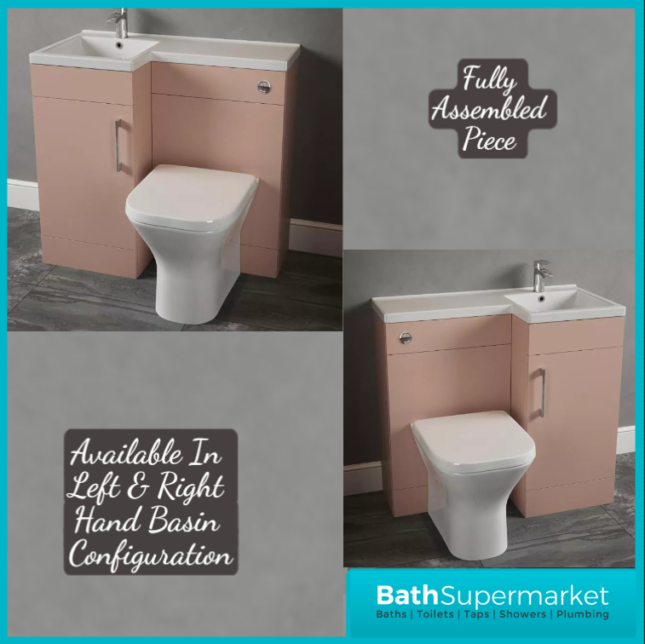 Pastille Pink L Shape Vanity Basin Combination Unit-Pan & Handle Option 900mm LH/RH