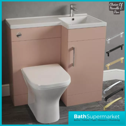 Pastille Pink L Shape Vanity Basin Combination Unit-Pan & Handle Option 900mm LH/RH