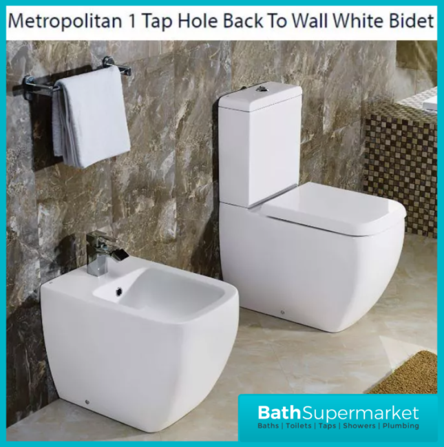 RAK Metropolitan Alpine White Floor Standing Back To Wall Bidet 1 Tap Hole