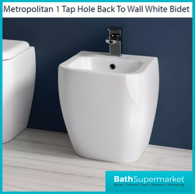 RAK Metropolitan Alpine White Floor Standing Back To Wall Bidet 1 Tap Hole
