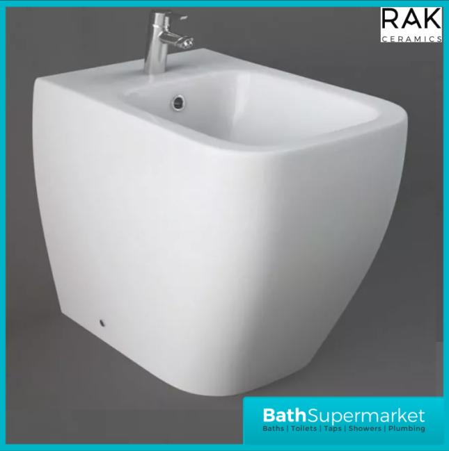 RAK Metropolitan Alpine White Floor Standing Back To Wall Bidet 1 Tap Hole