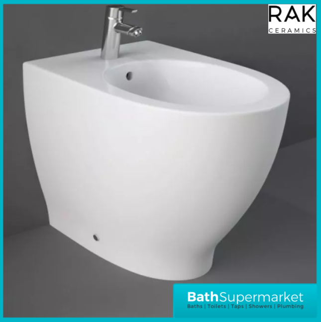 RAK Moon Alpine White Floor Standing Back To Wall Bidet 1 Tap Hole