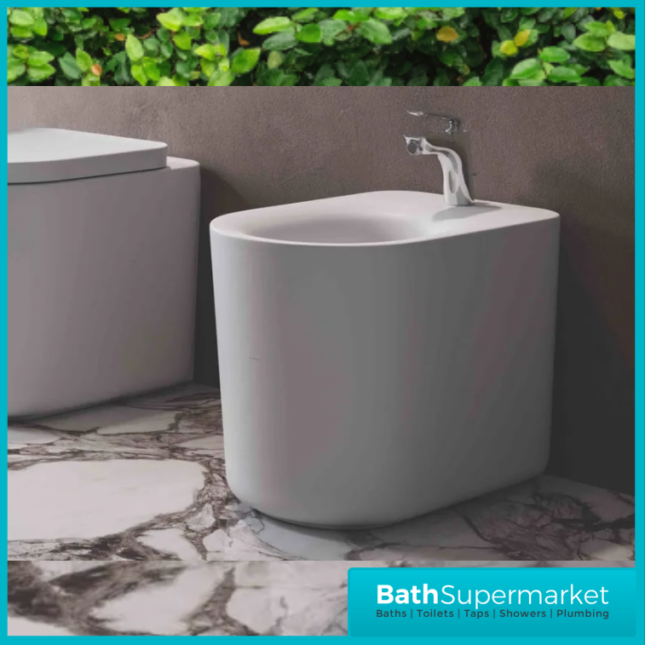 RAK Valet Alpine White Floor Standing Back To Wall Bidet 1 Tap Hole