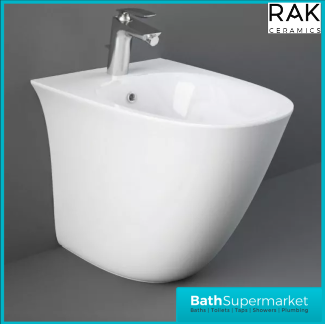 RAK Sensation Alpine White Floor Standing Back To Wall Bidet 1 Tap Hole