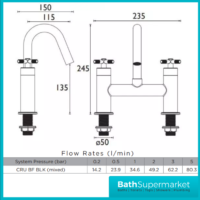Bristan Cruzar Polished Chrome Twin Crosshead Handle Bath Filler Tap