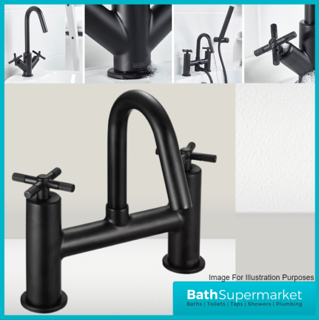 Bristan Cruzar Matt Black Twin Crosshead Handle Bath Filler Tap