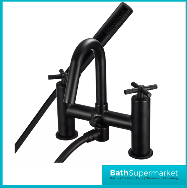 Bristan Cruzar Matt Black Twin Crosshead Handle Bath Shower Handset Mixer Tap Kit