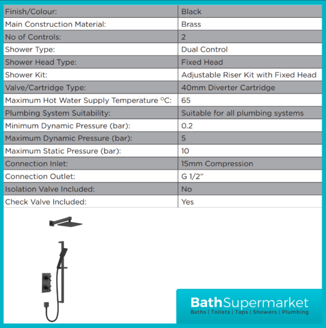 Bristan Cruzar Matt Black Twin Crosshead Handle Concealed Shower Package