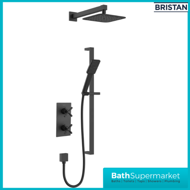 Bristan Cruzar Matt Black Twin Crosshead Handle Concealed Shower Package