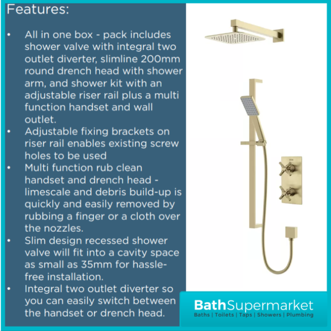 Bristan Cruzar Brushed Brass Twin Crosshead Handle Concealed Shower Package