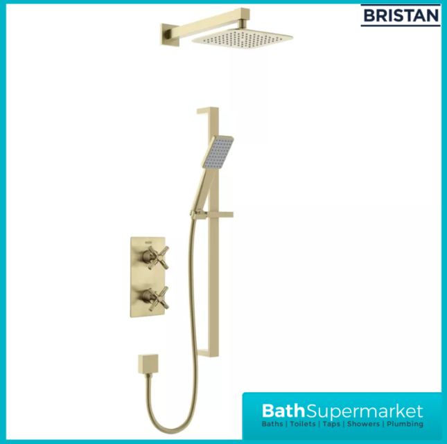 Bristan Cruzar Brushed Brass Twin Crosshead Handle Concealed Shower Package