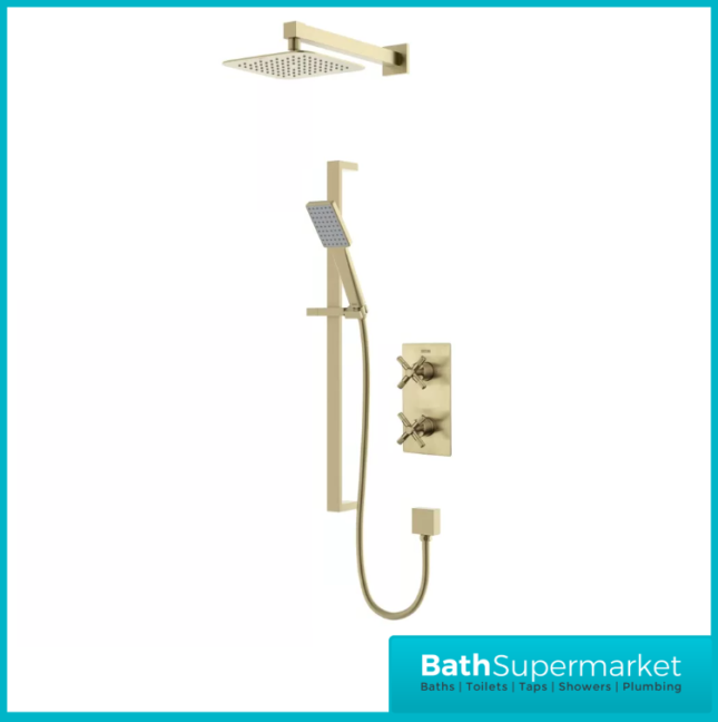 Bristan Cruzar Brushed Brass Twin Crosshead Handle Concealed Shower Package