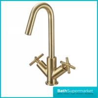 Bristan Cruzar Brushed Brass Twin Crosshead Handle Basin Mixer Tap With Clicker Waste