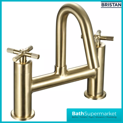 Bristan Cruzar Brushed Brass Twin Crosshead Handle Bath Filler Tap