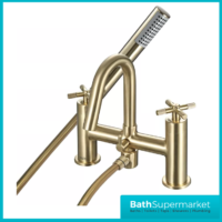 Bristan Cruzar Brushed Brass Twin Crosshead Handle Bath Shower Handset Mixer Tap Kit