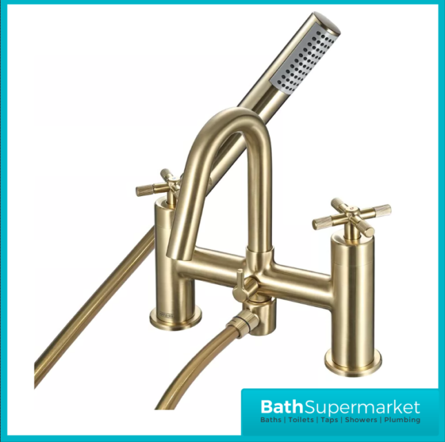 Bristan Cruzar Brushed Brass Twin Crosshead Handle Bath Shower Handset Mixer Tap Kit