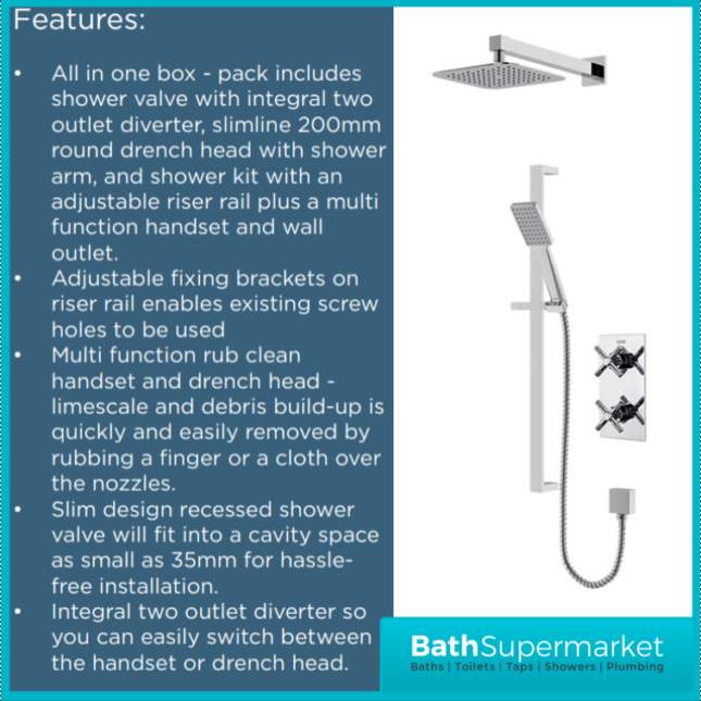 Bristan Cruzar Polished Chrome Twin Crosshead Handle Concealed Shower Package