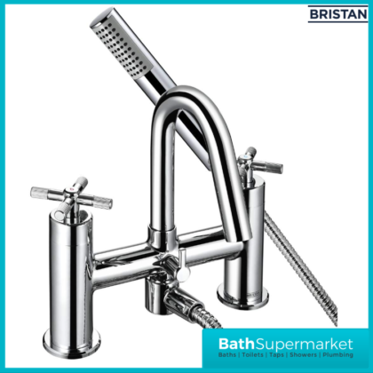 Bristan Cruzar Chrome Twin Crosshead Handle Bath Shower Handset Mixer Tap Kit