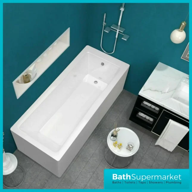 Square Matt Black Bathroom Suite With Bath Set & Glass Screen – Various Sizes