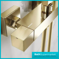 Square Brushed Brass Bathroom Shower Suite With Bath Set & Overflow Filler Tap – Various Sizes