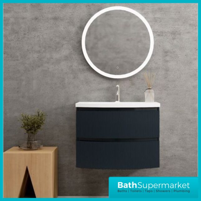 Rocanue Lux Valentina Fluted Matt Black Wall Hung Vanity Basin Unit 800mm Wide