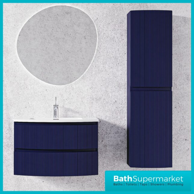 Rocanue Lux Valentina Navy Blue Wall Hung Tall Storage Unit 1500mm High