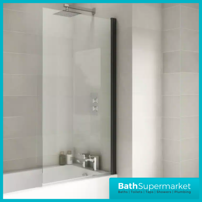 Square Matt Black Bathroom Suite With Bath Set & Glass Screen – Various Sizes