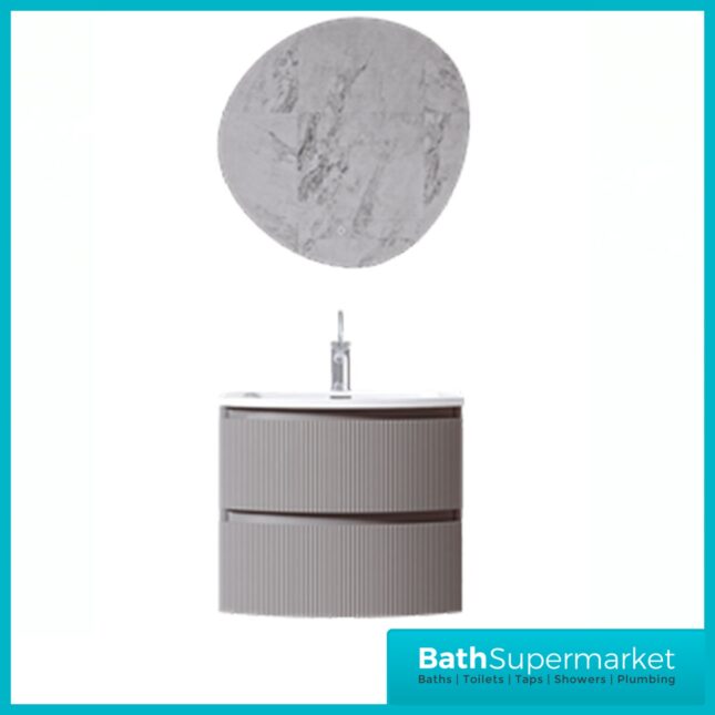 Rocanue Lux Valentina Fluted Mid Grey Wall Hung Vanity Basin Unit 600mm Wide