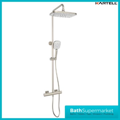 Kartell K-Vit Kolt Brushed Nickel Sliding Handset Thermostatic Drench Shower