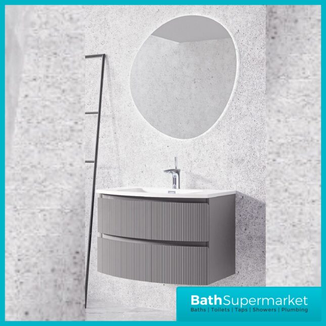 Rocanue Lux Valentina Fluted Mid Grey Wall Hung Vanity Basin Unit 600mm Wide