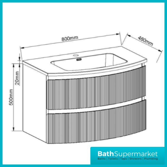 Rocanue Lux Valentina Fluted Matt Black Wall Hung Vanity Basin Unit 800mm Wide