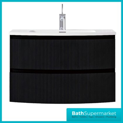 Rocanue Lux Valentina Fluted Matt Black Wall Hung Vanity Basin Unit 800mm Wide
