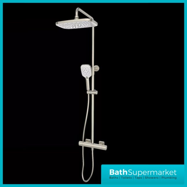 Kartell K-Vit Kolt Brushed Nickel Sliding Handset Thermostatic Drench Shower