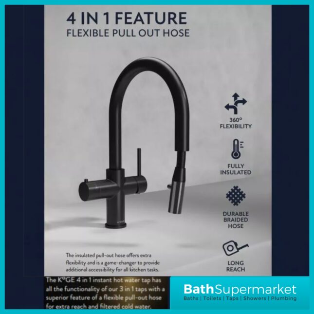 Sognare KoGE 4-In-1 Matte Black Pull Out Spout Boiling Water Kitchen Tap System Filter Kit