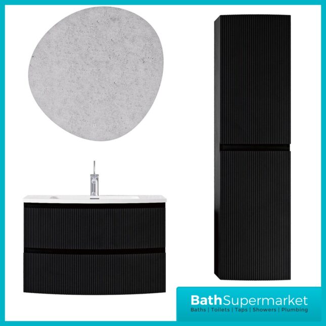 Rocanue Lux Valentina Matt Black Wall Hung Tall Storage Unit 1500mm High
