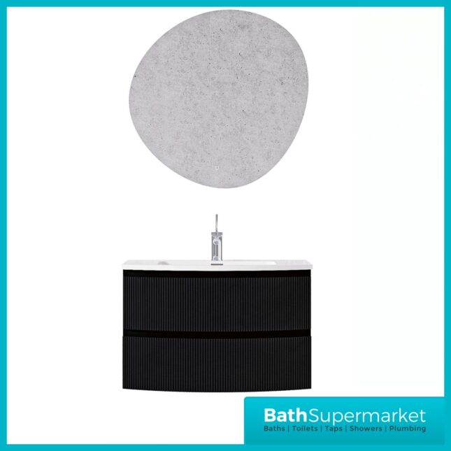 Rocanue Lux Valentina Fluted Matt Black Wall Hung Vanity Basin Unit 800mm Wide