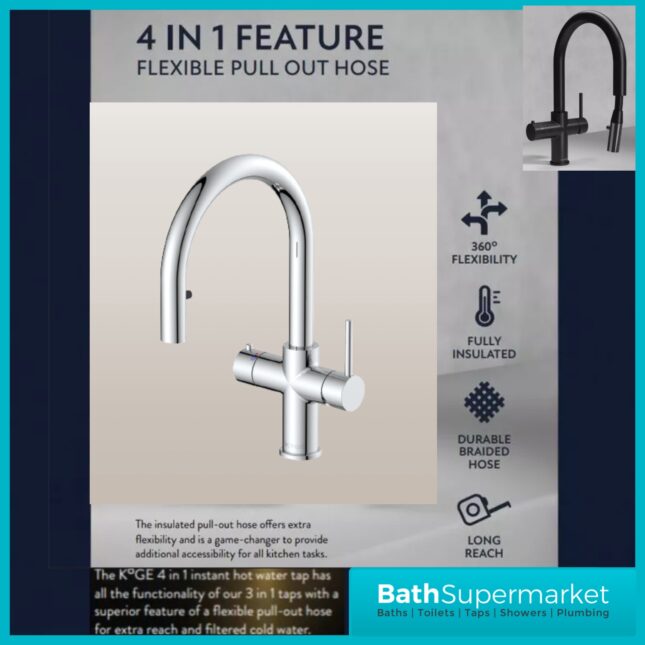 Sognare KoGE 4-In-1 Chrome Pull Out Spout Boiling Water Kitchen Tap System Filter Kit