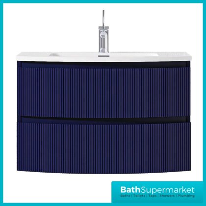 Rocanue Lux Valentina Fluted Navy Blue Wall Hung Vanity Basin Unit 800mm Wide