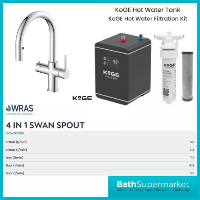 Sognare KoGE 4-In-1 Chrome Pull Out Spout Boiling Water Kitchen Tap System Filter Kit