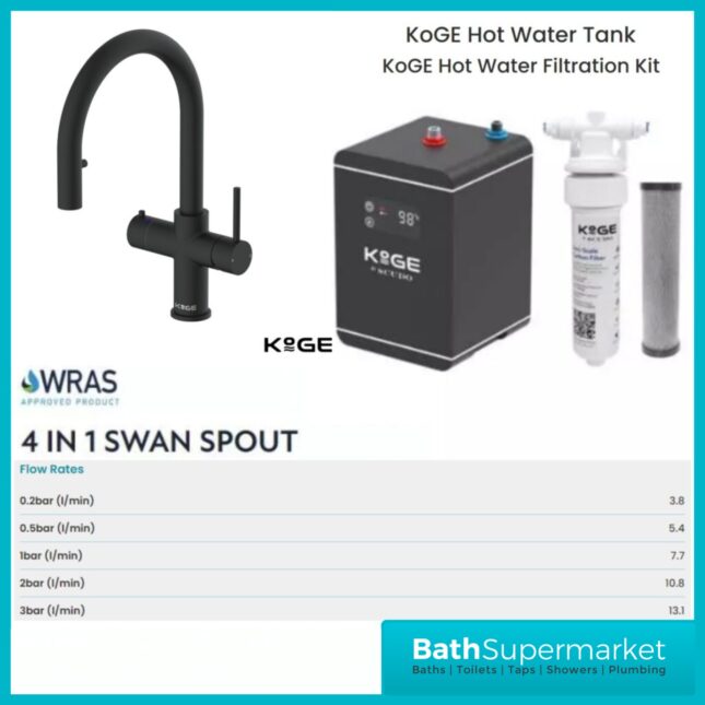 Sognare KoGE 4-In-1 Matte Black Pull Out Spout Boiling Water Kitchen Tap System Filter Kit
