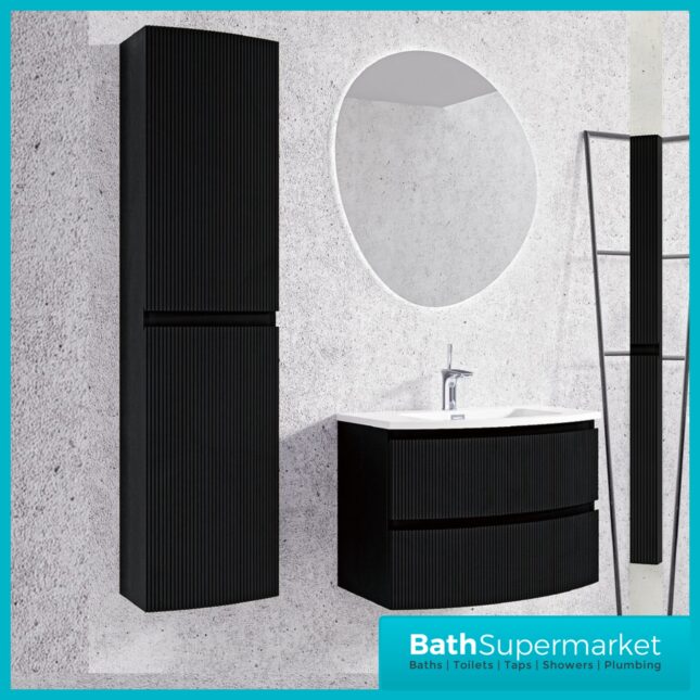 Rocanue Lux Valentina Matt Black Wall Hung Tall Storage Unit 1500mm High