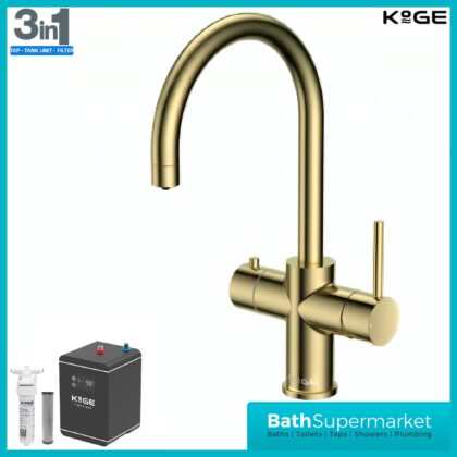 Sognare KoGE 3-In-1 Brushed Brass Swan Spout Instant Boiling Kitchen Tap Filter System Kit
