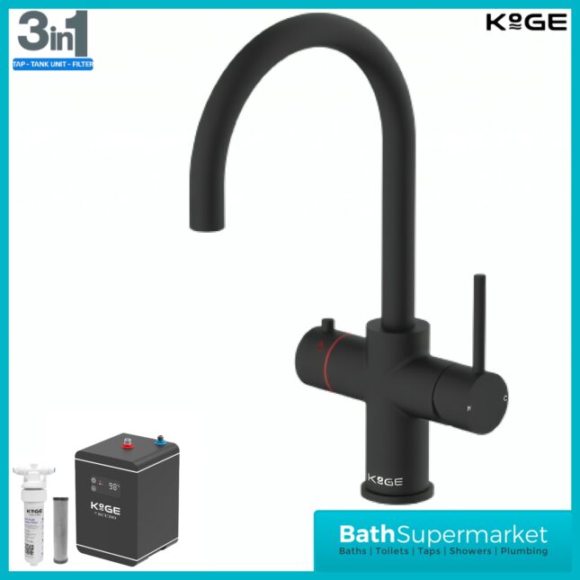 Sognare KoGE 3-In-1 Matte Black Swan Instant Boiling Kitchen Tap Filter System Kit