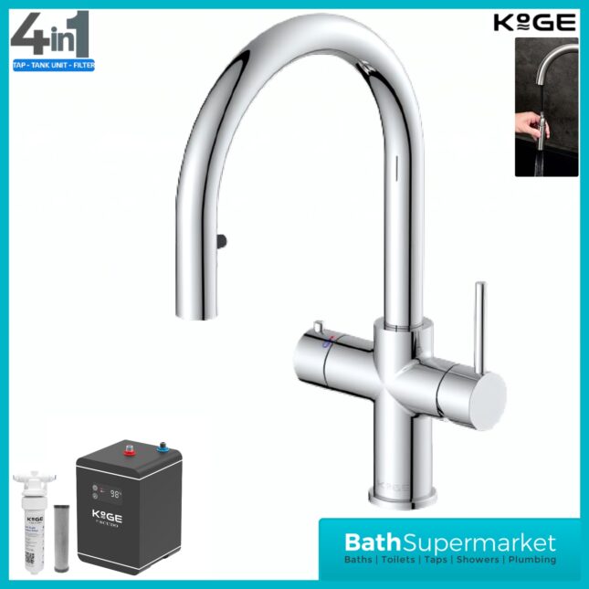 Sognare KoGE 4-In-1 Chrome Pull Out Spout Boiling Water Kitchen Tap System Filter Kit