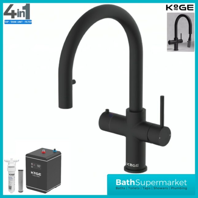 Sognare KoGE 4-In-1 Matte Black Pull Out Spout Boiling Water Kitchen Tap System Filter