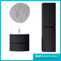Rocanue Lux Valentina Fluted Matt Black Wall Hung Vanity Basin Unit 600mm Wide