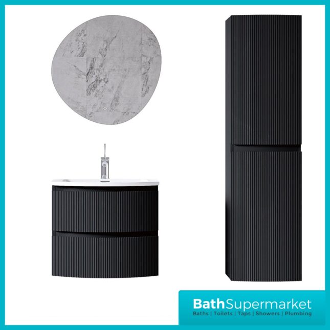 Rocanue Lux Valentina Fluted Matt Black Wall Hung Vanity Basin Unit 600mm Wide
