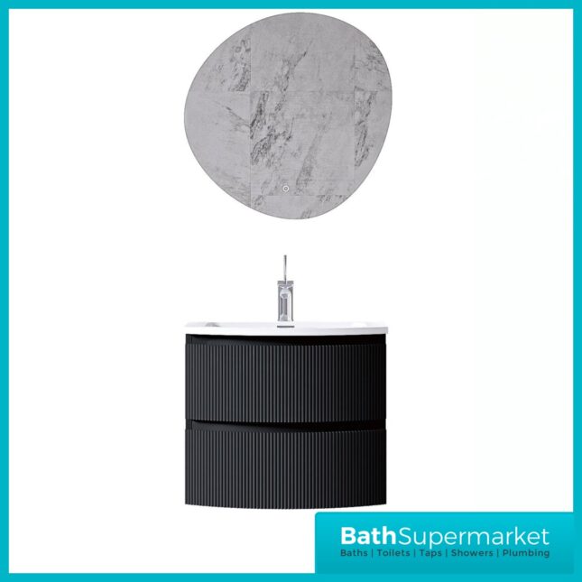 Rocanue Lux Valentina Fluted Matt Black Wall Hung Vanity Basin Unit 600mm Wide